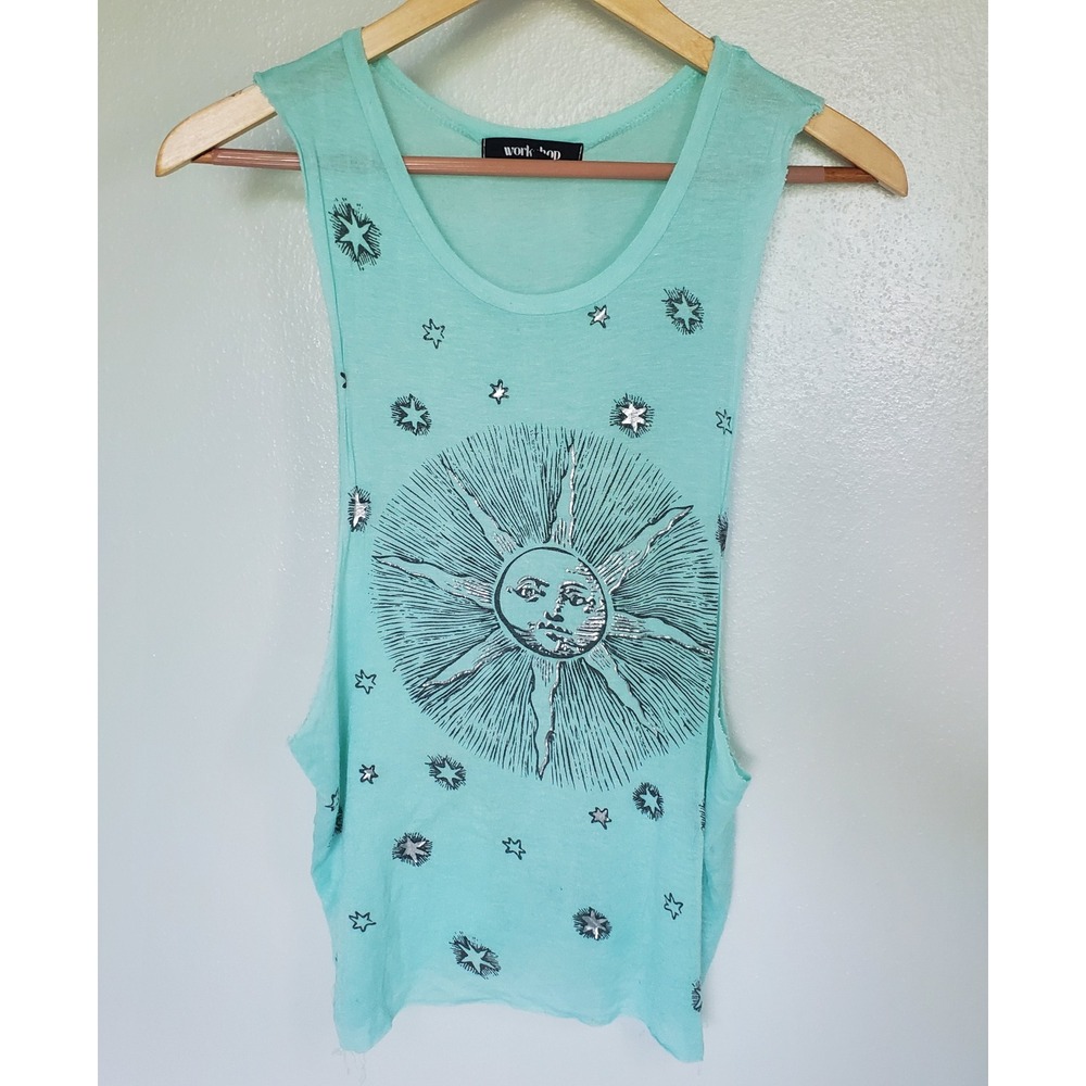 Workshop Tank Top XS Blue Sun and Starsā Celestial 90s Whimsy Sleeveless Shirt